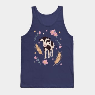 Cow Portrait with Wheat and Flowers Tank Top